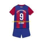 Camisolas de futebol FC Barcelona Robert Lewandowski 9 Criança Equipamento Principal 2023/24 Manga Curta